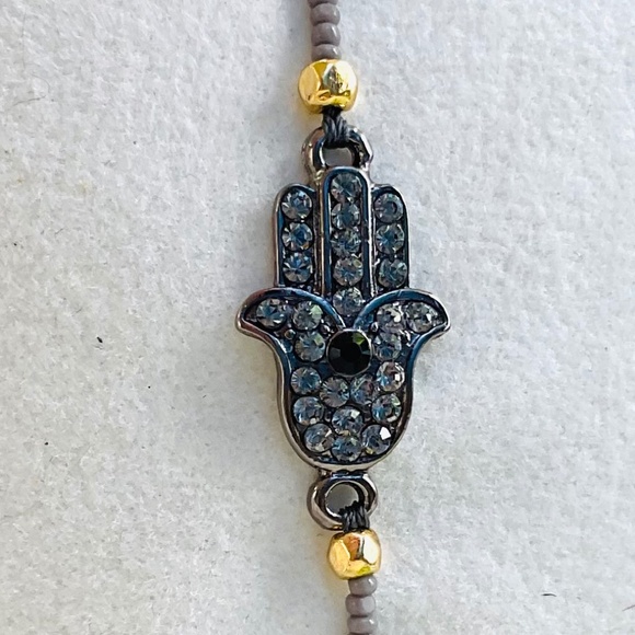 Tai Jewelry🎁Pave Hamsa Hand Adjustable Braided Silk Cord Bracelet NWOT Delicate - Picture 2 of 7